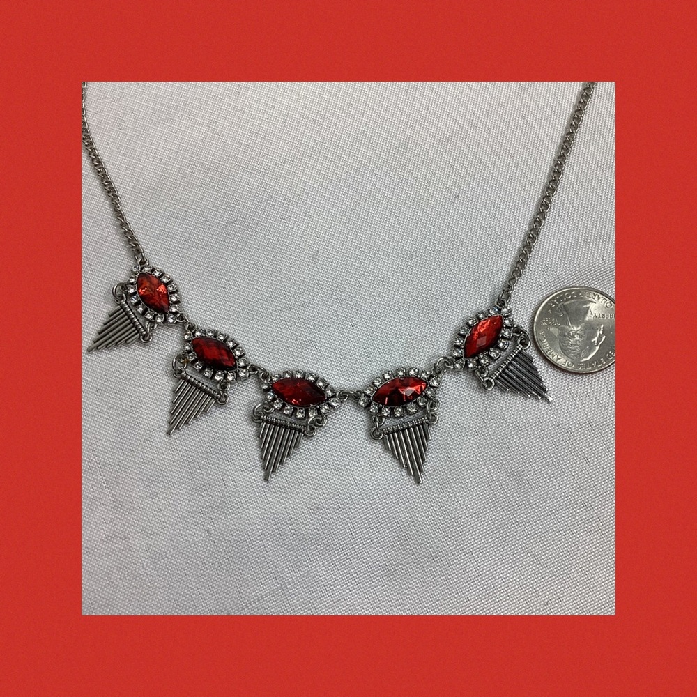 Elegant Silver Necklace with Red Accents